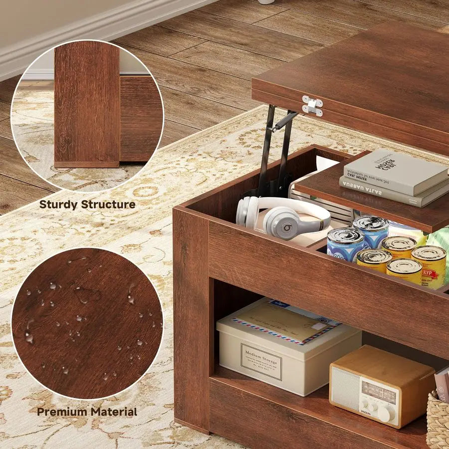 Lift Top Coffee Table, 4 in 1 MultiFunction Lift Coffee Table with Storage and Hidden Compartment, Convertible Coffee Tables to