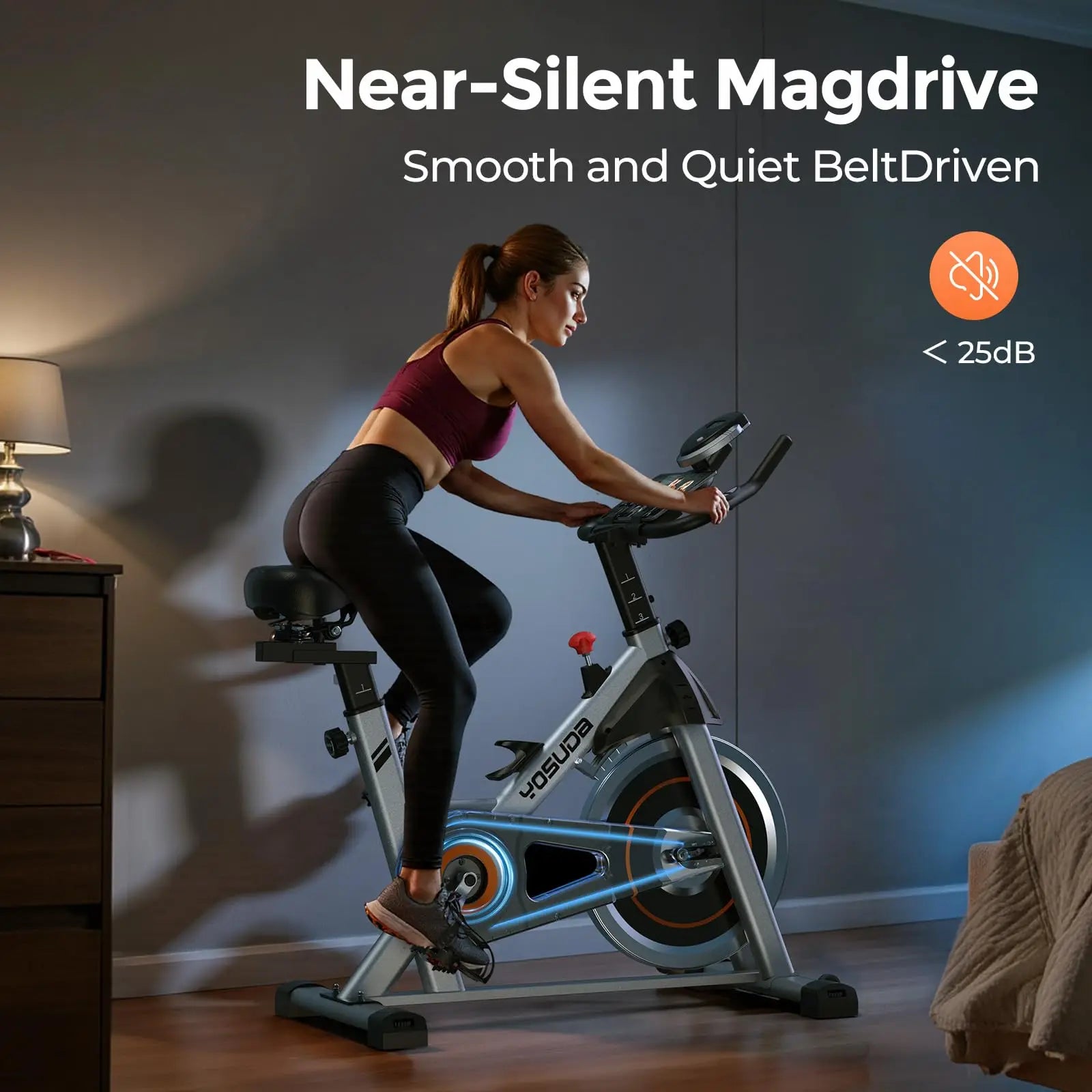YOSUDA Exercise Bike, Brake Pad Stationary Bike for Home with Exclusive App, Magnetic Indoor Cycling Bike with 300 lb Weight