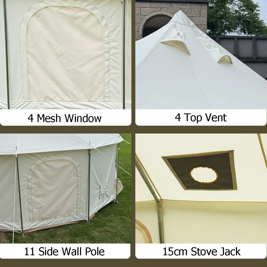 DANCHEL B6 4/5m Glamping Luxury Wall Tents with Stove Jack 900D Oxford No Center Pole 4 Season Houses Camping in Winter Hot Tent