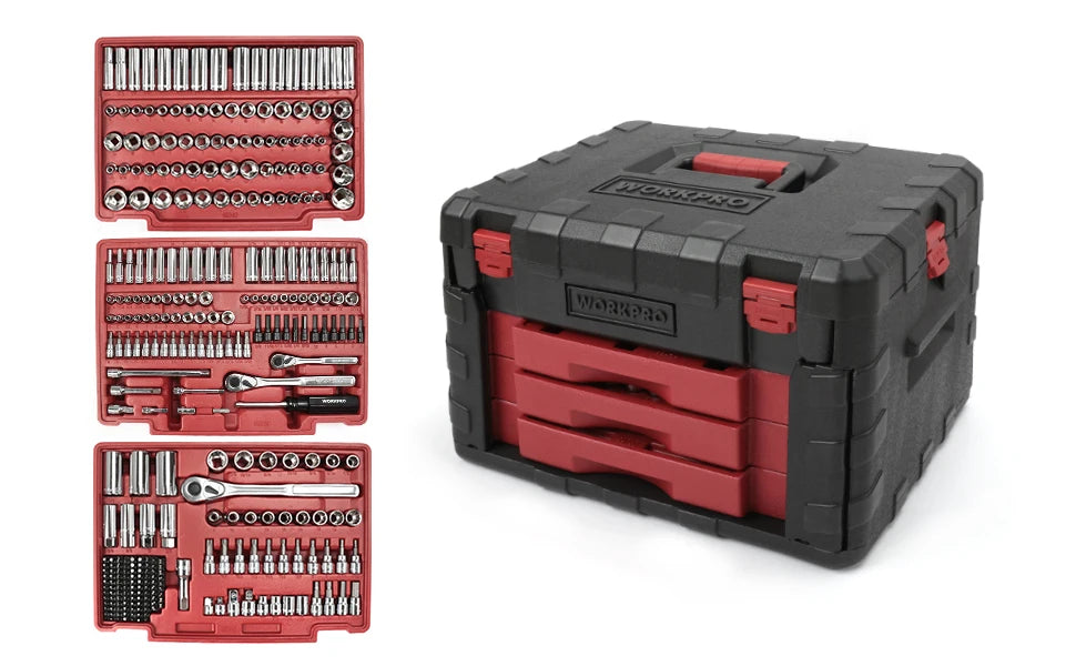WORKPRO 449pcs Socket Set Repair Tool Set Ratchet Spanner Wrench Set Screwdriver Metalworking Tool Kit