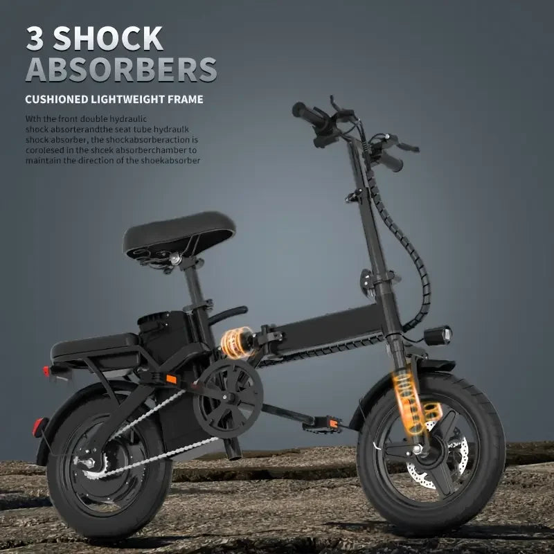 14" Folding Electric Motorcycles Mountain E Bike for Adults, 400W Peak Motor Ebike 19.5Mph 19Miles 48V 10.3AH Electric Bicycle