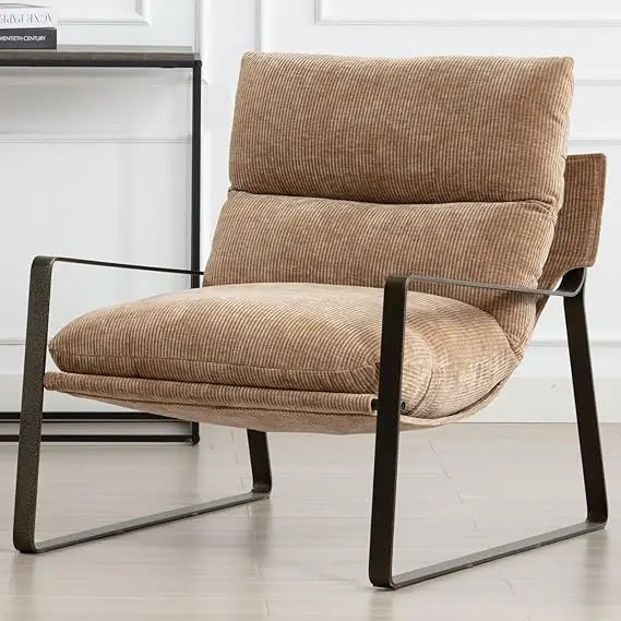 Mid-Century Accent Chair Armchair, Comfy Chenille Leisure Chair Lazy Chair with Brozen Metal Leg for Living Room Bedroom