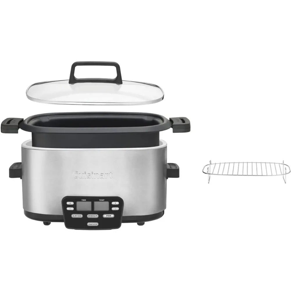 3-In-1 Cook Central 6-Quart Multi-Cooker: Slow Cooker, Multicooker, Brown/Saute, Steamer Cooking Pots Silver