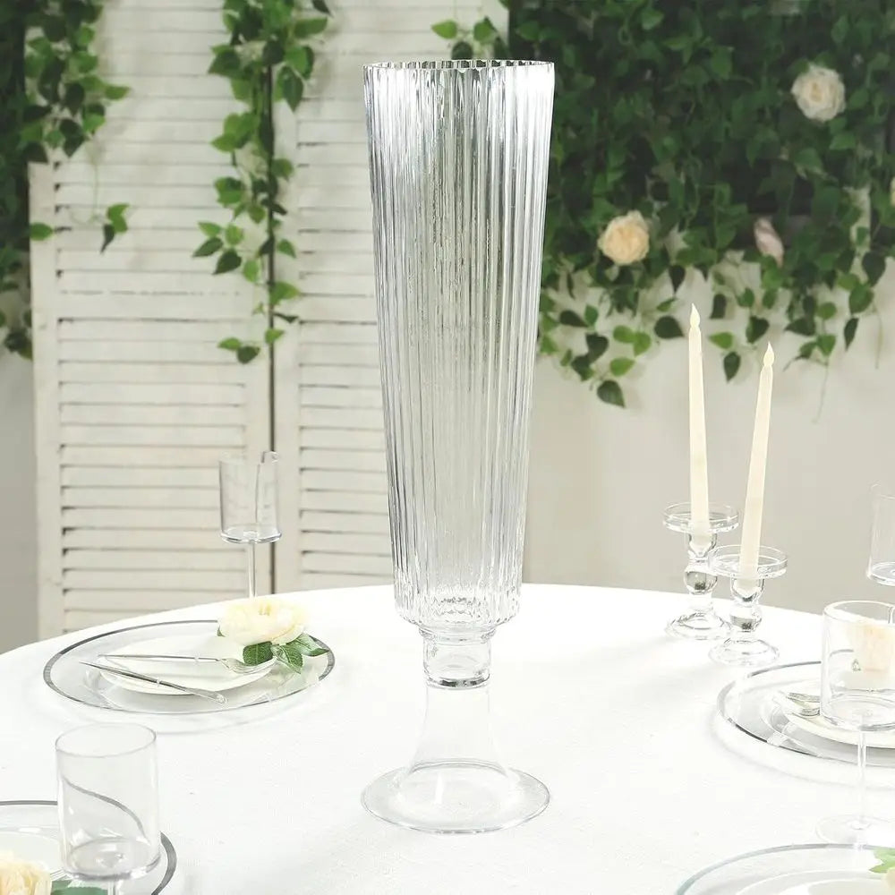 4 Pack Clear Ribbed Glass Trumpet Vases, Heavy Duty Flower Vases for Weddings and Centerpieces - 26