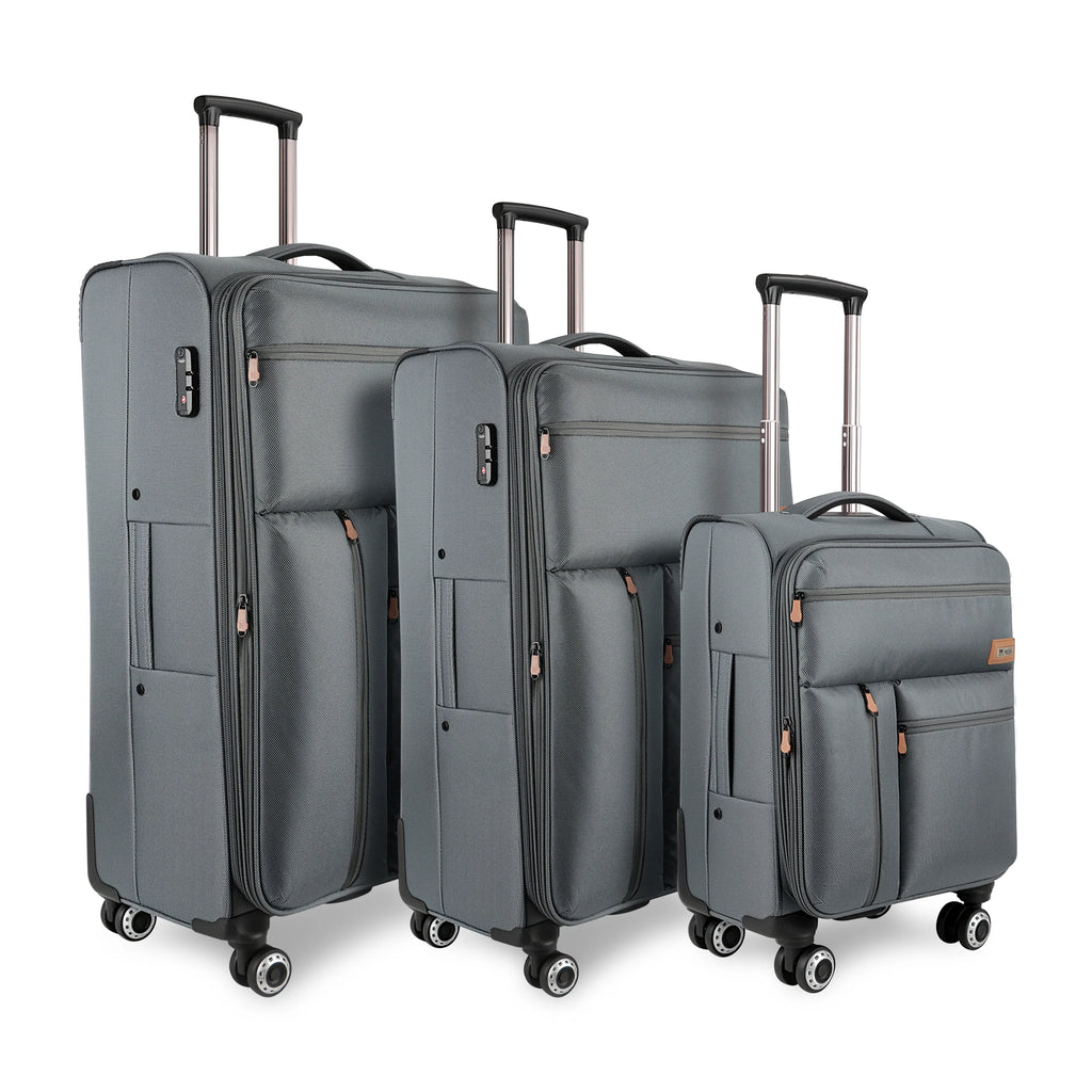 3 Piece Set Softside Luggage Upright Spinner Softshell Lightweight Suitcase Travel Set (26in/30in with 2" Expansion Gusset)