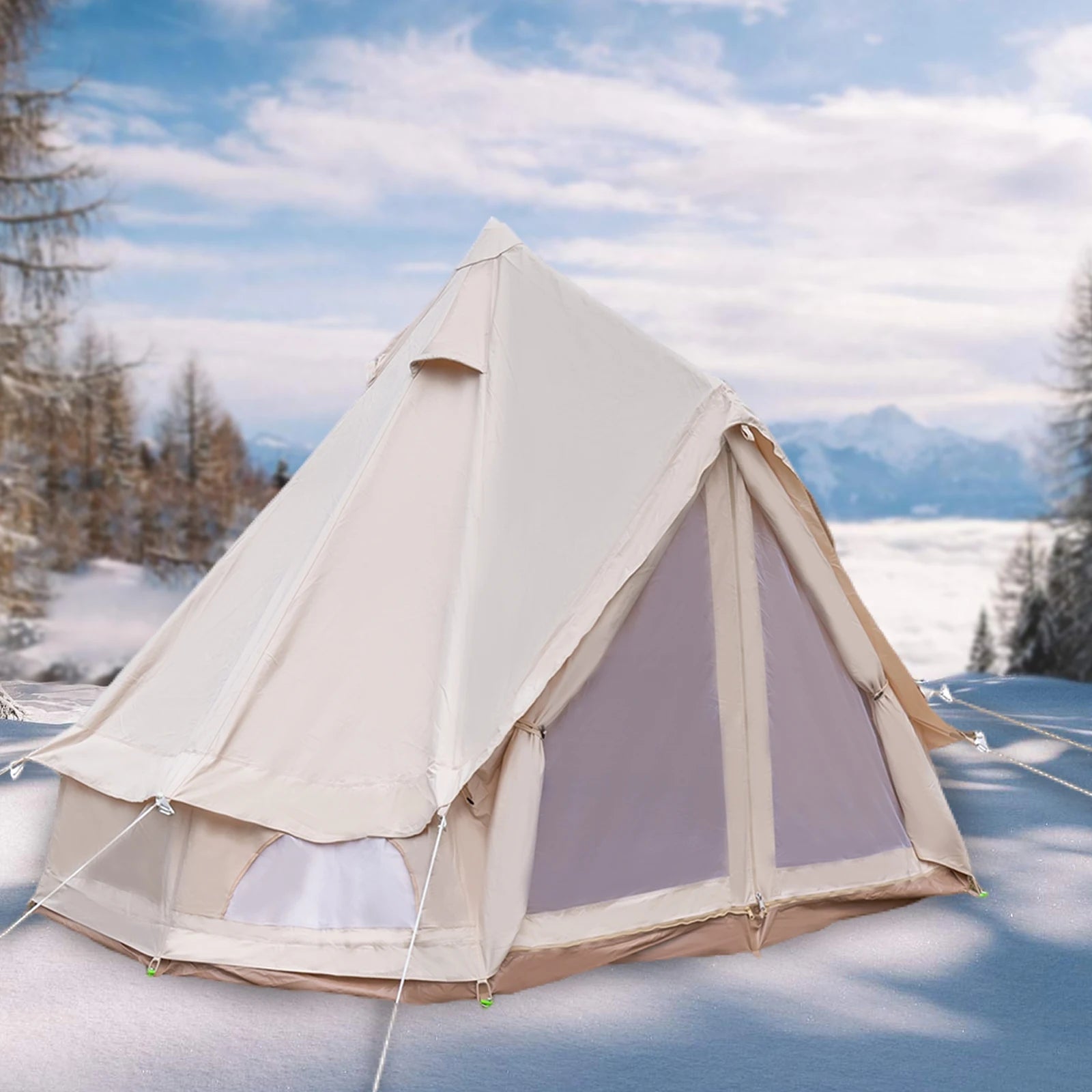 Waterproof Polyester Cotton Bell Tent for 4 Season Family Camping Luxury Glamping Tent All Year Living for 2 People