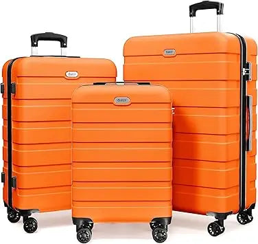 3-piece hardshell abs luggage set with 4 double spinner wheels and tsa lock, lightweight travel suitcases