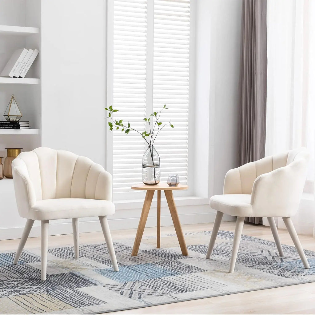 Velvet Dining Chairs 2,Upholstered Mid-Century Accent Petal Back Wooden Legs Kitchen Bedroom Cream,Customized
