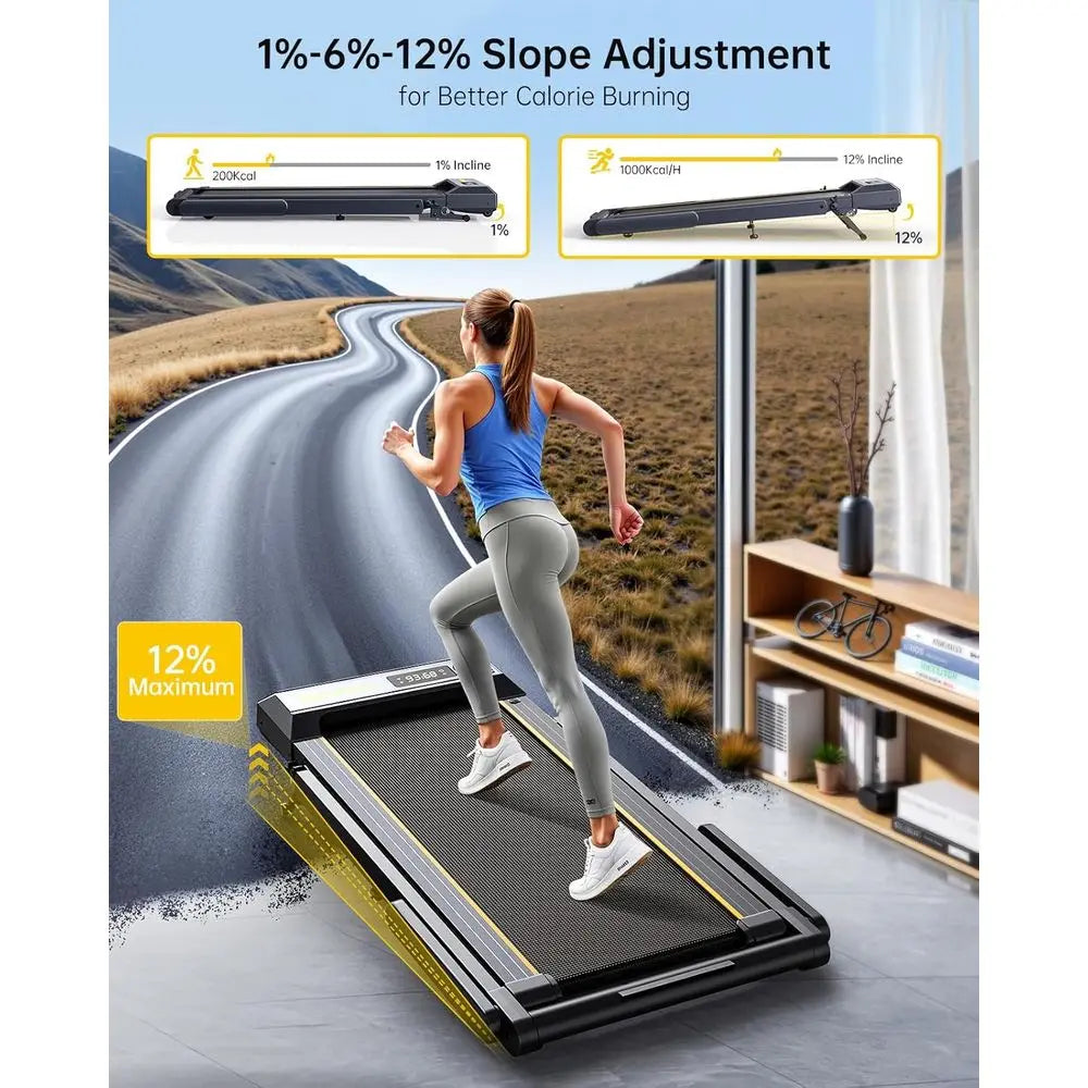 Portable Folding Treadmill with 12% Incline, Handle, and Bluetooth Speaker, 0.6-10MPH Speeds
