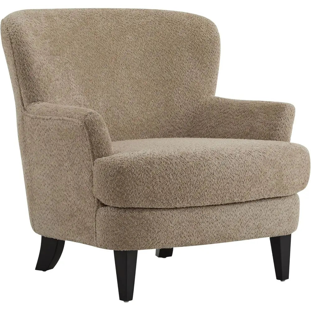 Accent Chair and Ottoman Set, Living Room/Bedroom Wooden Comfy Reading Chair with Footrest Stool, Boucle Upholstered Wingback Si