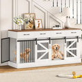 Large Dog Crate Furniture for 2 Dogs, 71 Dog Kennel Indoor with Removable Divider and 4 Storage Drawers, Sturdy Wooden