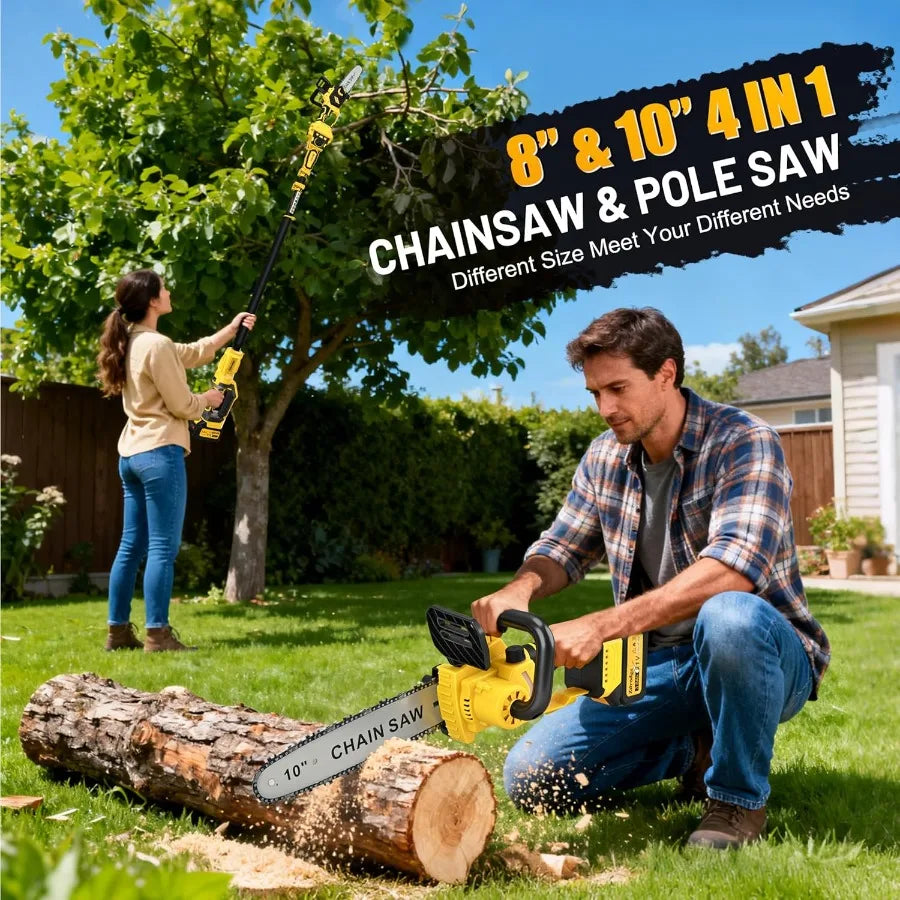8 Inch and 10 Inch Electric Pole Saws for Tree Trimming and Outdoor Maintenance Cordless Battery Powered 4-IN-1 Chainsaw with A