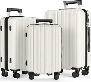 Showko Luggage 3-Piece Set: Durable 100% PC Hardshell Expandable Luggage with TSA Lock and Double Spinner Wheels - 20 & 24 Sizes