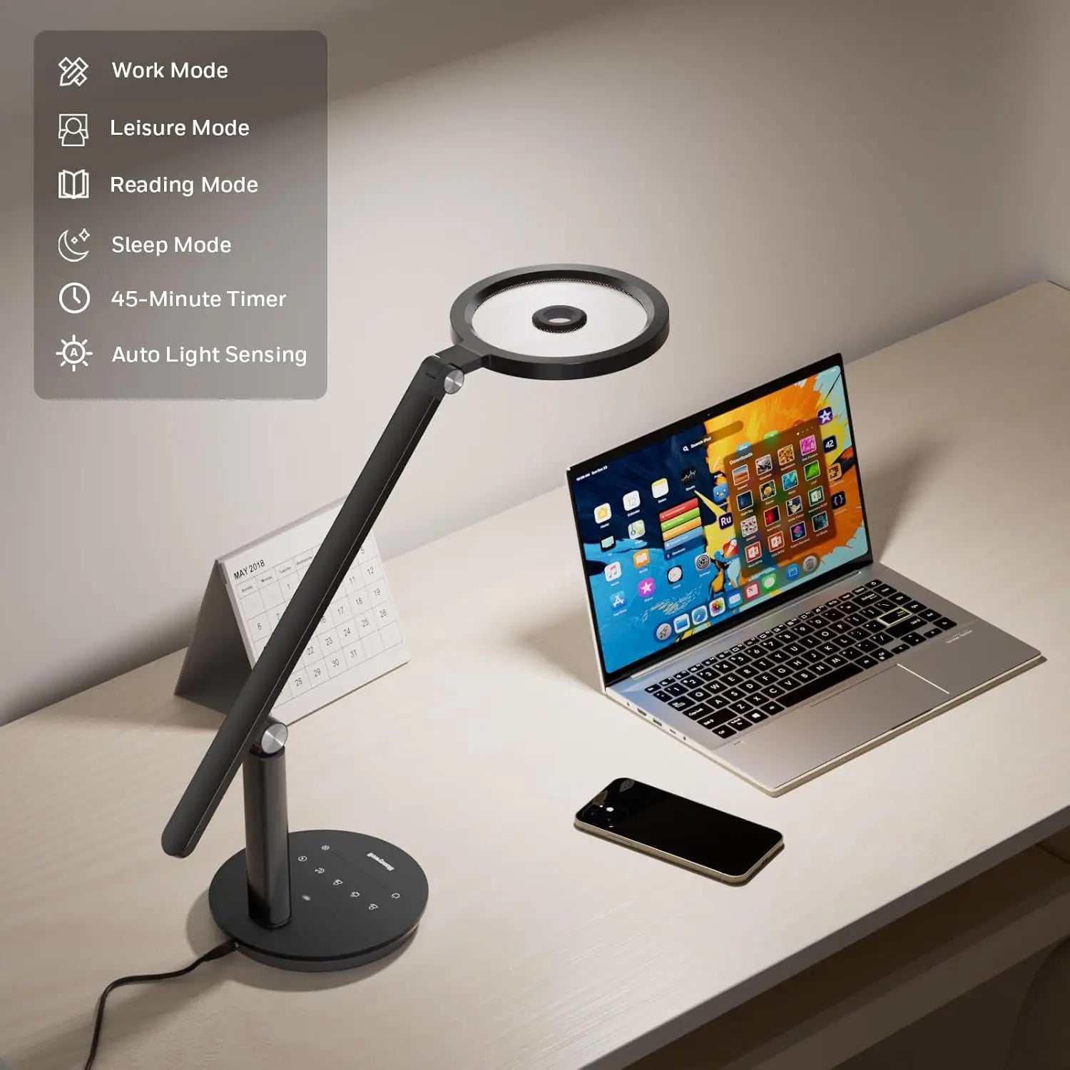 Dimmable LED Desk Lamp with Timer, 800LM Eye-Caring Light, Touch Control for Home Office Study Bedroom