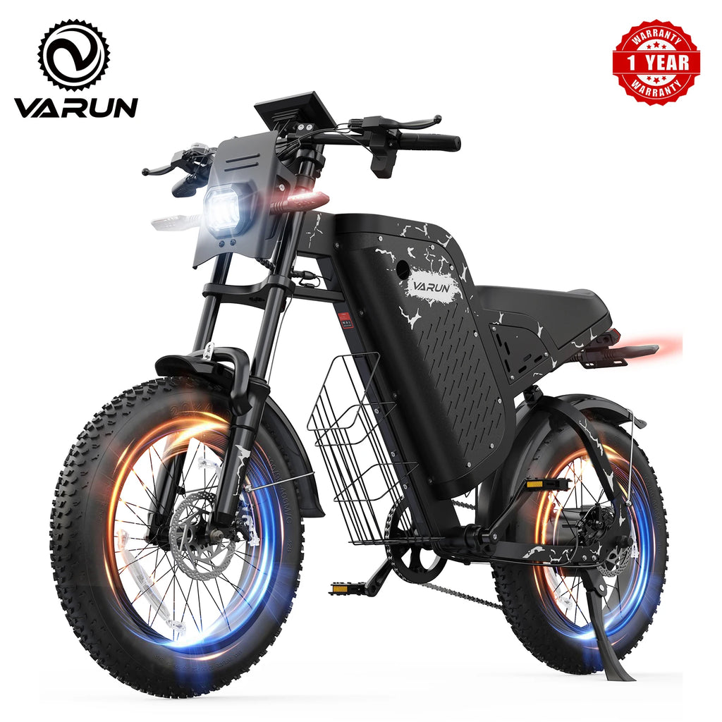 Varun X-Plorer Rapto Adult Dirt Electric Bike, 1000W Peak Power, 48V 20.8Ah, 20" Fat Tire, 28MPH, Ebike UL 2849, 1 Year Warranty