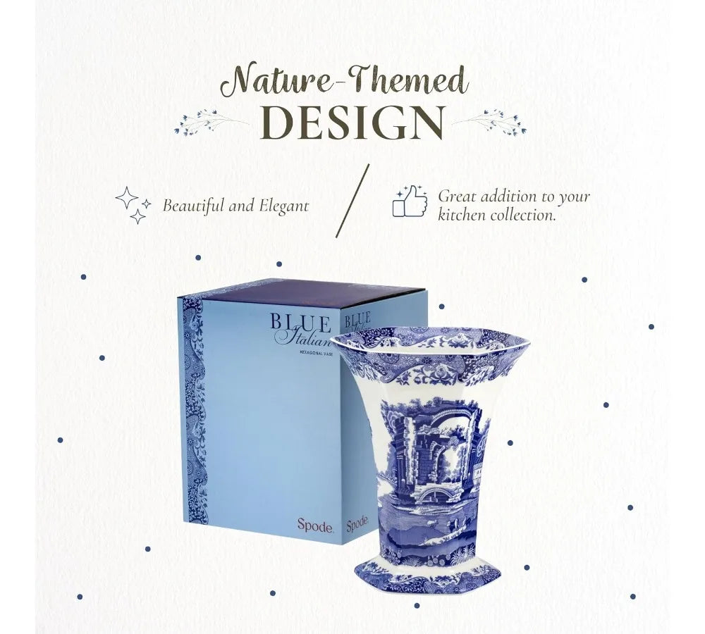 Italian Countryside Hexagonal Porcelain Vase - 10.5" Elegant Home Decor Centerpiece for Living Room & Gifts