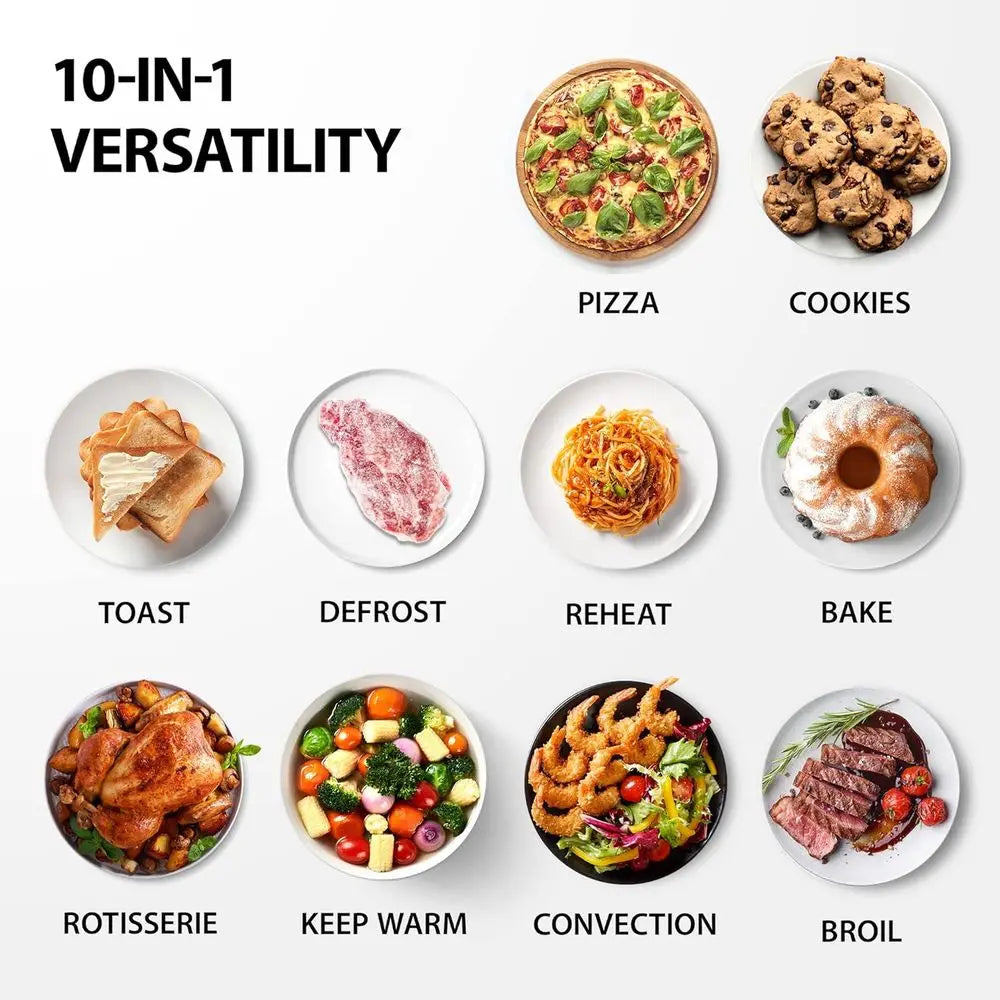 Large 6-Slice Convection Toaster Oven Countertop, 10-In-One with Toast, Pizza and Rotisserie, 1500W, Stainless Steel, Includes 6