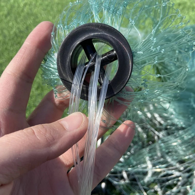 3pcs 12ft Dark Green Nylon Cast Fishing Net Hand-Crafted Artifact with Double Knots