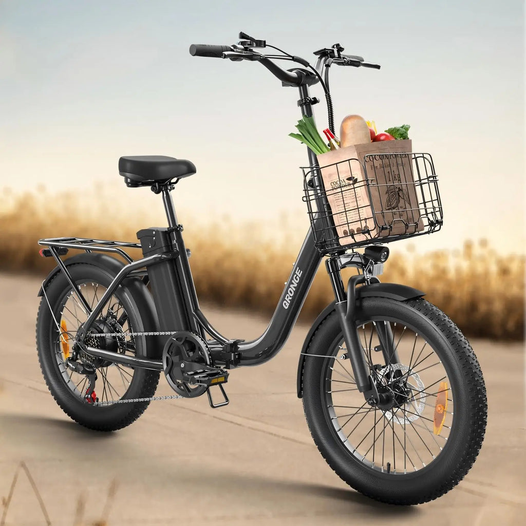 QRONGE Mirage Electric Bike 1000W Peak Folding E-bike 486Wh 70 Miles Range 7 Speed 25 MPH Max Electric Bicycle With Front Basket