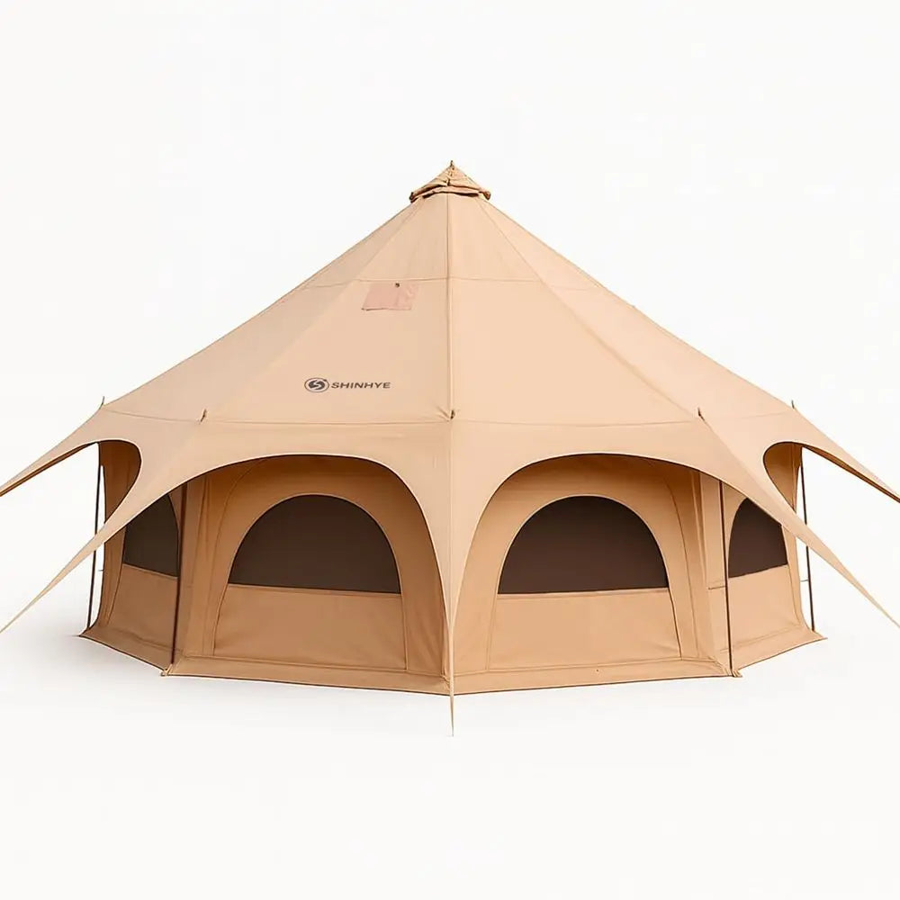 16.4ft Waterproof Canvas Tent with Stove Jack, Removable Floor, 8 Mesh Windows for 6-8 People