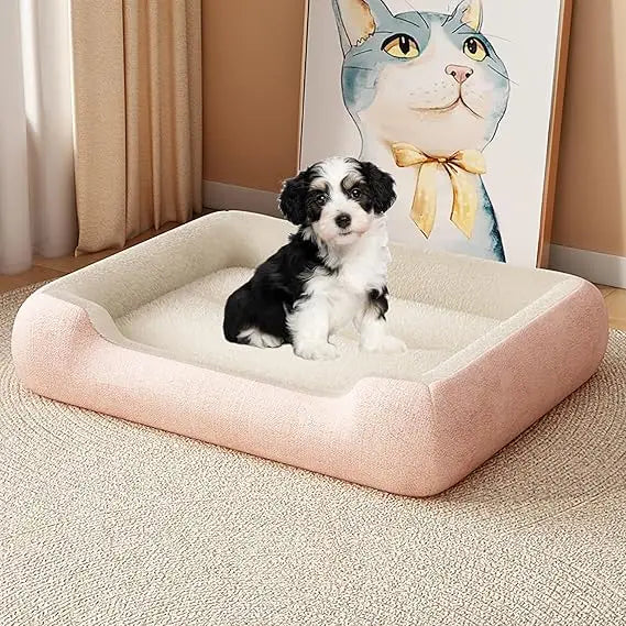 Medium Size Washable Dog Bed with Pillow for Puppy Curling Sleep, Comfortable Pet Couch Mat for Dogs
