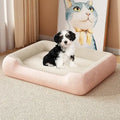 Medium Size Washable Dog Bed with Pillow for Puppy Curling Sleep, Comfortable Pet Couch Mat for Dogs