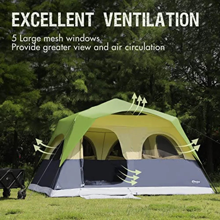 Portal 8 Person Instant Tent for Camping Large Water Resistant Cabin Family Tent Easy Setup with 5 Large Mesh Windows Rainfly C