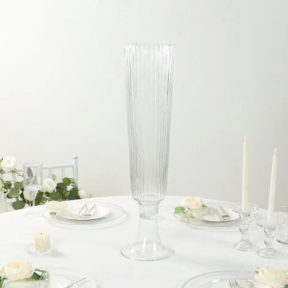 4 Pack Clear Ribbed Glass Trumpet Vases, Heavy Duty Flower Vases for Weddings and Centerpieces - 26