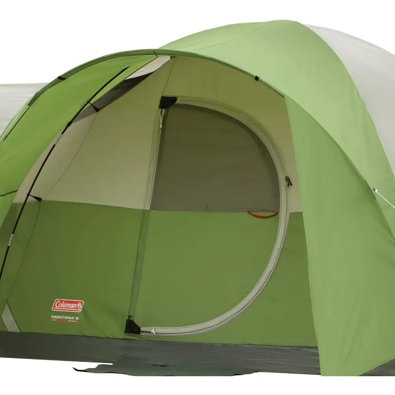 Coleman Montana 8-Person Family Tent with Rainfly, Weatherproof Tent Sets Up in 15 Mins, Fits Multiple Airbeds, Pfas-free, Green