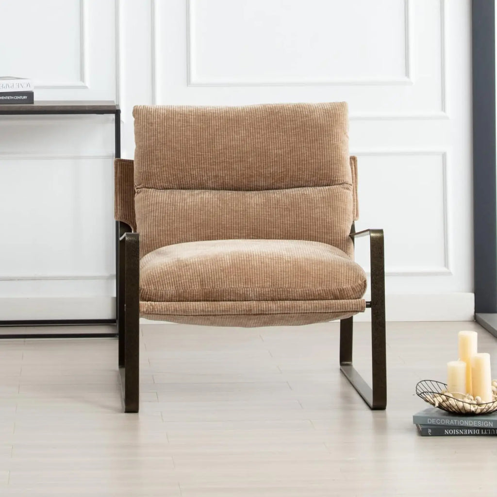 Mid-Century Accent Chair Armchair, Comfy Chenille Leisure Chair Lazy Chair with Brozen Metal Leg for Living Room Bedroom