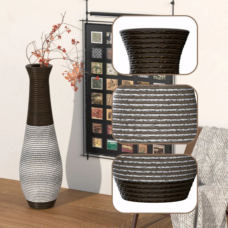 39-Inch Tall  Floor Vase Durable Artificial Rattan Elegant Two-Tone Dark Brown Finish Stylish Home Decor Statement Piece USA