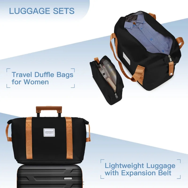 Black Hard Shell Luggage Set 5 Piece with Spinner Wheels Travel Suitcase Duffel Bag for Men Women