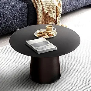W24 Modern Small Round Coffee Table in White Side Table with Iron for Living Room Bedroom