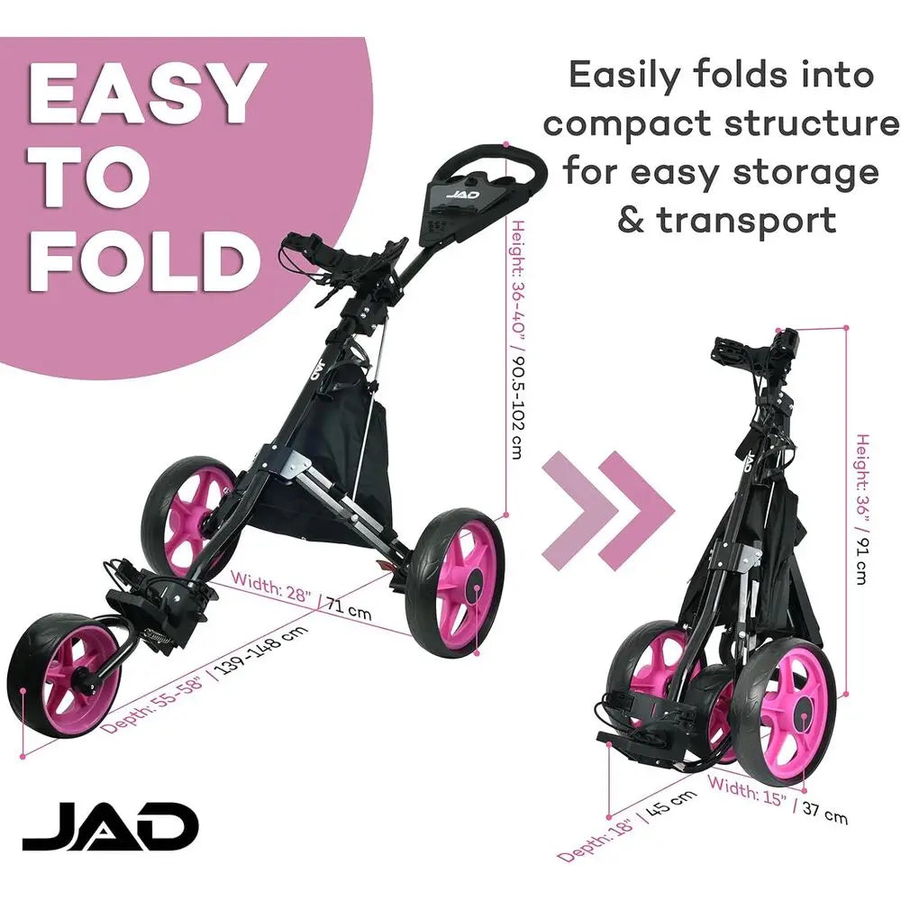 3-Wheel Deluxe Ladies Golf Push Cart - Lightweight, Easy Fold, Pull Cart for Women Golfers