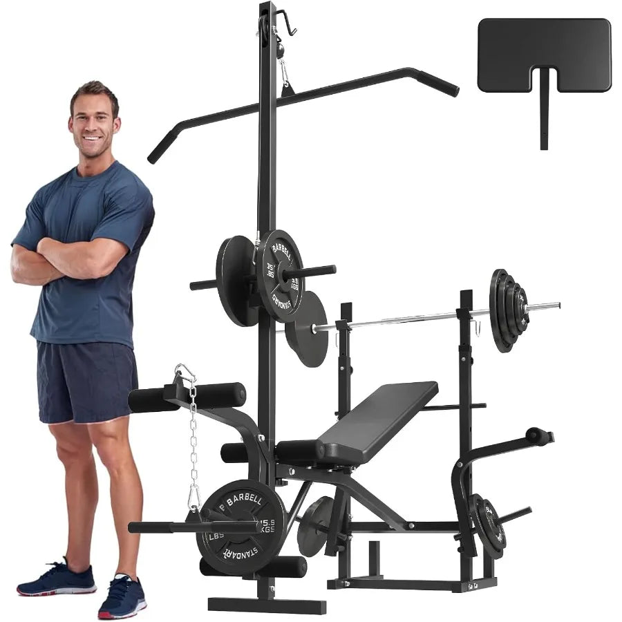 8 in 1 Weight Bench Set with Leg Extension and Leg Curl, Multi-Function Bench Press Set with Preacher Curl Pad and Chest Fly, Fu