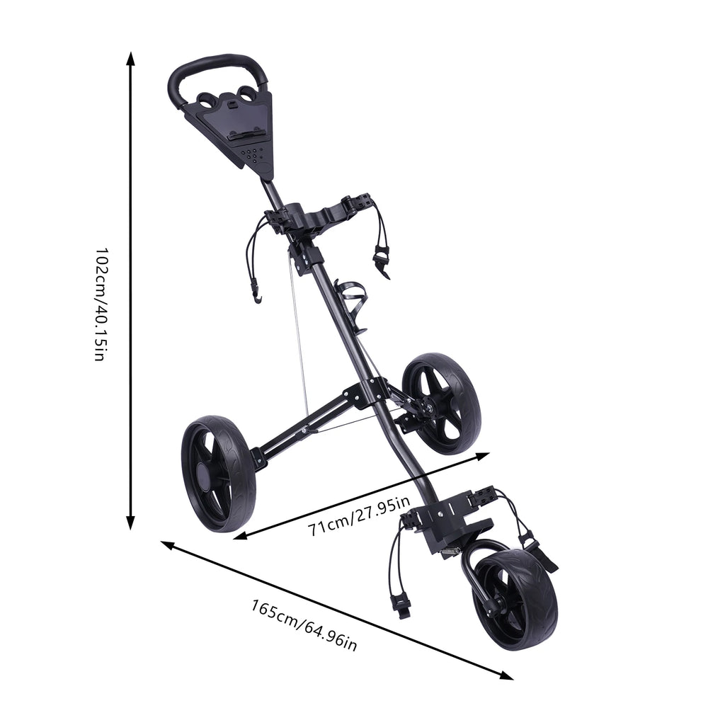 Lightweight Aluminum Golf Push Cart – 3-Wheel Folding Golf Trolley with Foot Brake, One-Second Open, Free Cup Holder Included