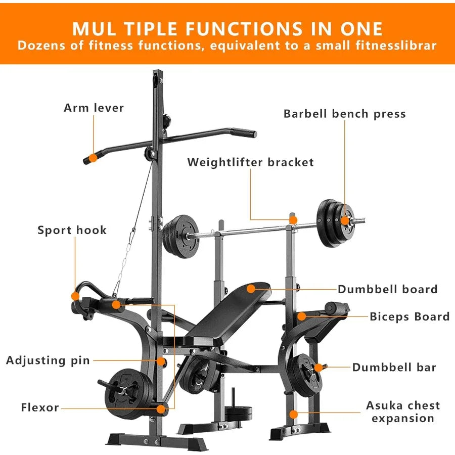 600lbs 6 in 1 Adjustable  Weight Bench Set with Leg Extension and Leg Curl MultiFunction Bench Press Set for Full Body Workout