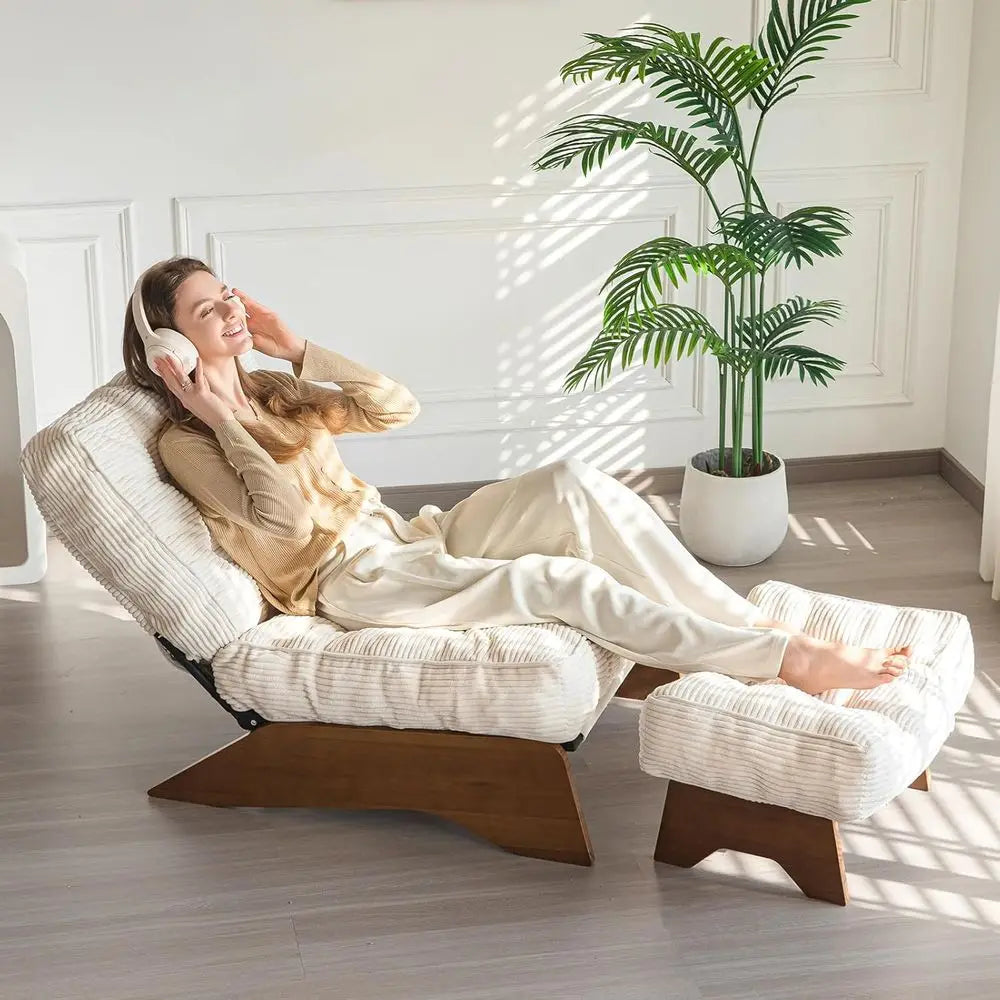 Accent Chair with Ottoman Adjustable Backrest, Upholstered Lounge Chair with Footrest Set, Cozy Reclining Chair for Reading Room