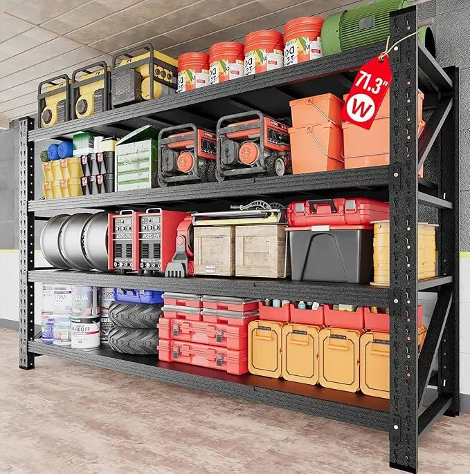 71.3"Wide Heavy Duty Garage Shelving Units,5000LBS Deep Storage Shelves,Black Metal Garage Shelves,Steel Shelf,Large ，Customized