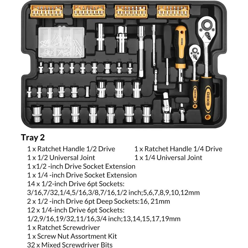 Piece Tool Kit with Rolling Tool Box Socket Wrench Hand Tool Set Mechanic Case Trolley Portable