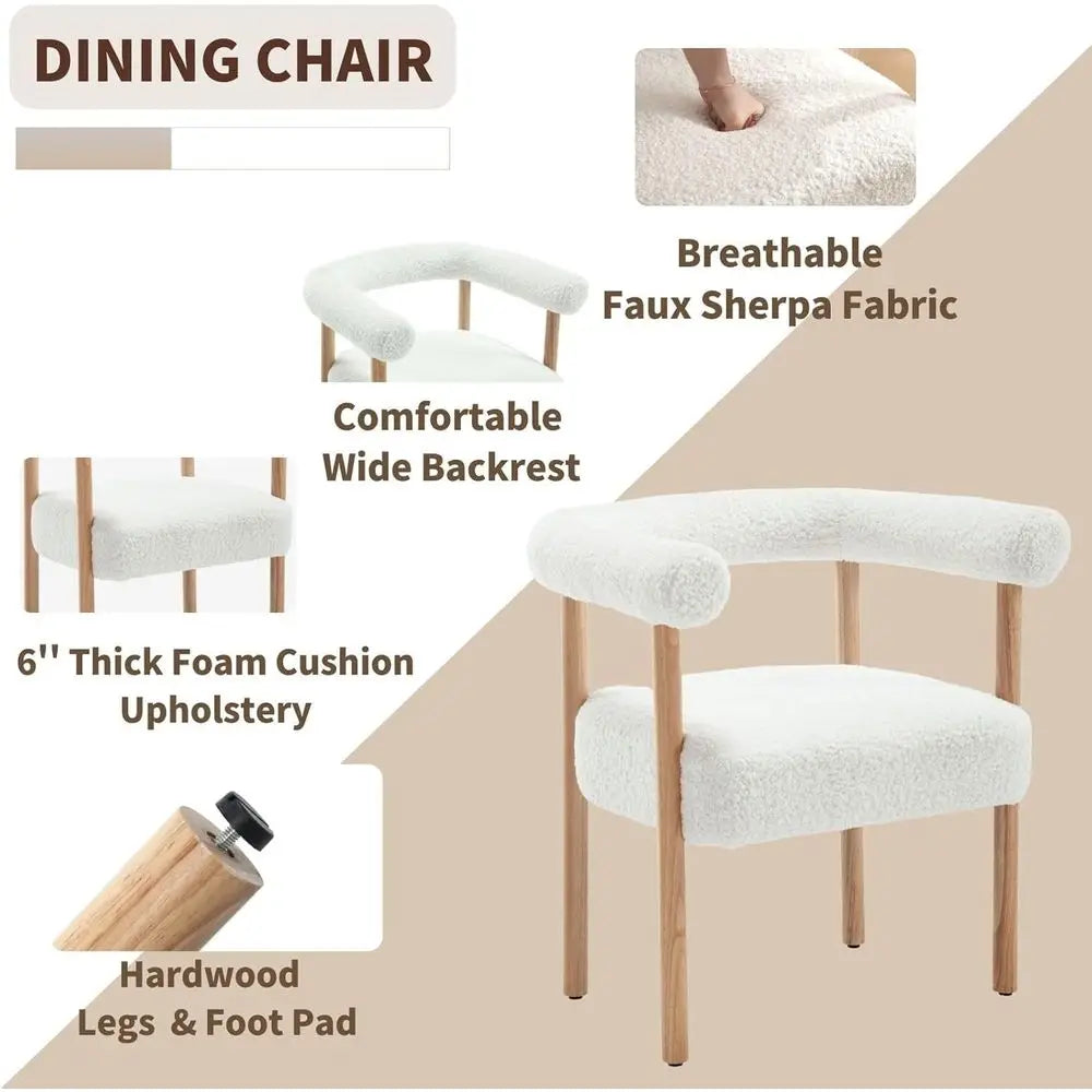 Set of 4 Century Upholstered Dining Chairs, Sherpa Boucle Accent, White, Suitable for Kitchen & Living Room