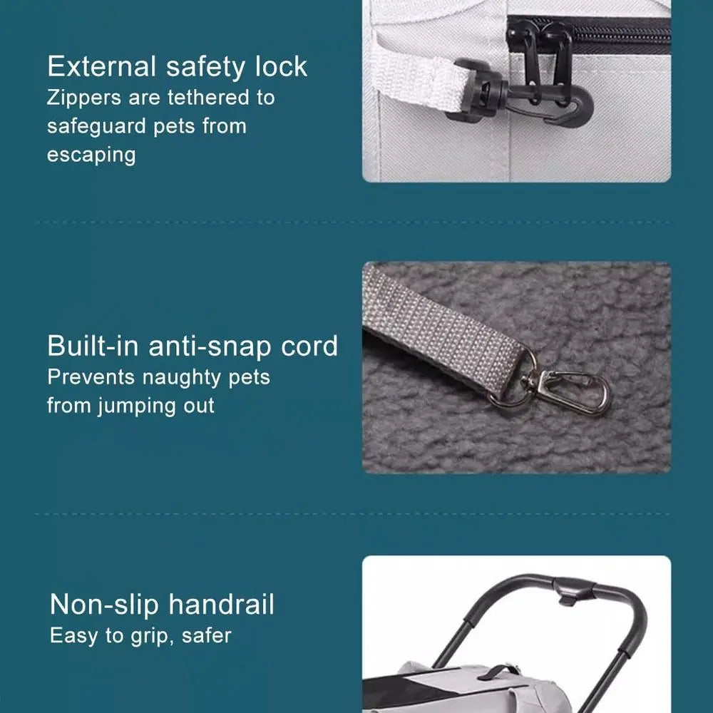 Portable Lightweight Pet Stroller for Dogs and Cats, Removable Liner & Seat Belts Included