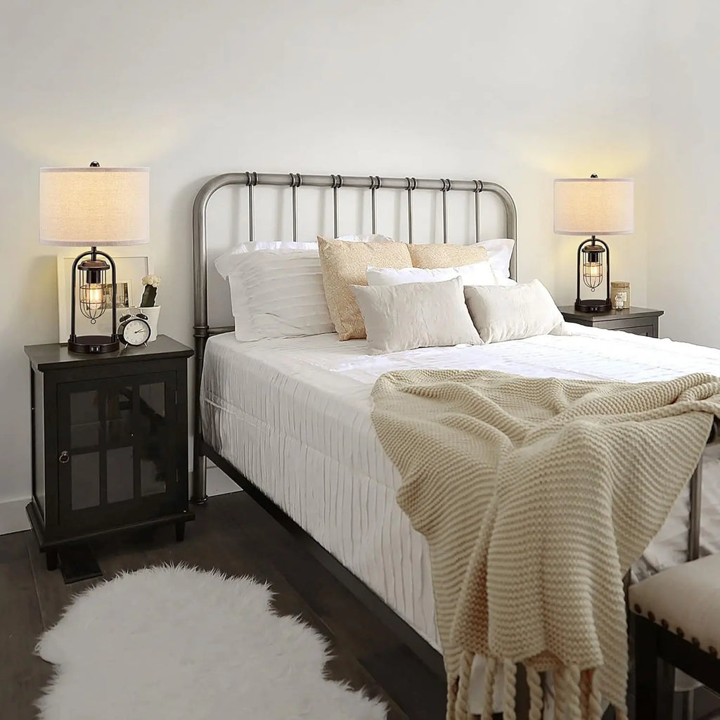 Set of 2 Modern Farmhouse Table Lamps with USB Ports and Night Light for Living Room Bedroom (Bulbs Included)