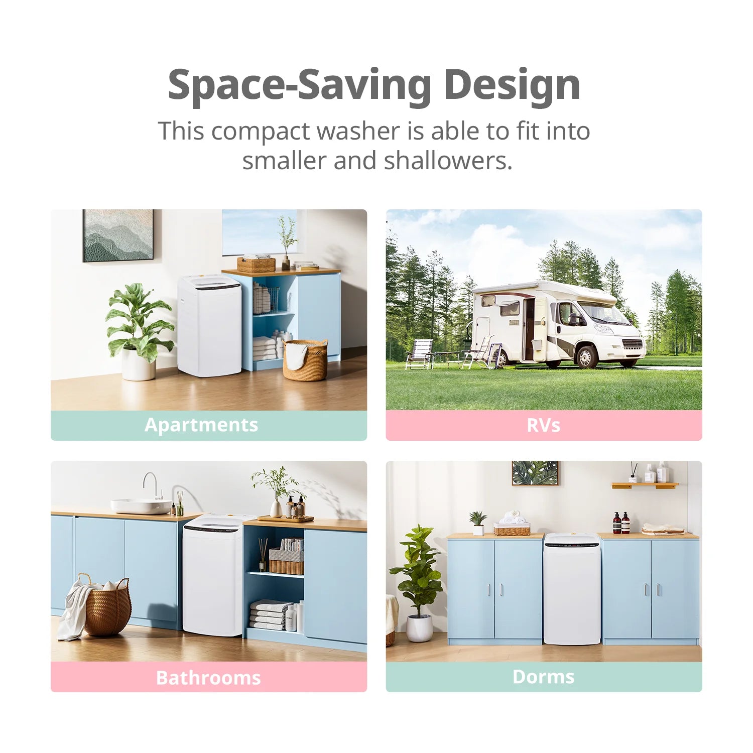 Comfee 0.9 cu.ft Portable Washing Machine, 5 Wash Cycles, LED Display, Compact Full-Automatic Washer with Wheels