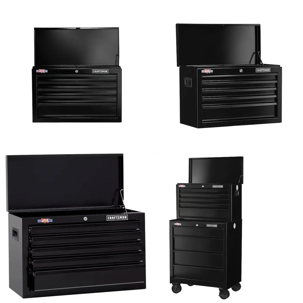 Tool Box5 Drawer Heavy Duty Steel Toolbox with Ball Bearing Slides Smooth Rolling Storage Cart Stackable Black Finish Durable