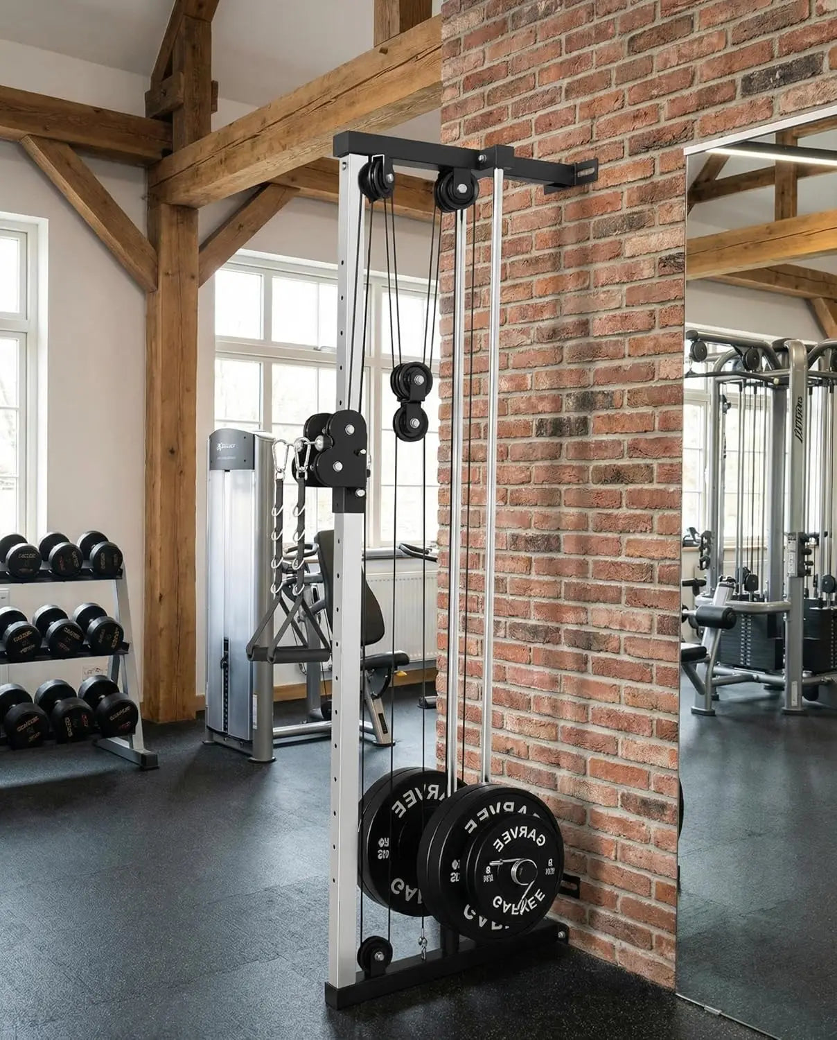 Wall Mount Cable Station, 18 Position Height Adjustable LAT Pulldown Machine with Dual Pulley System, Cable Crossover Machine