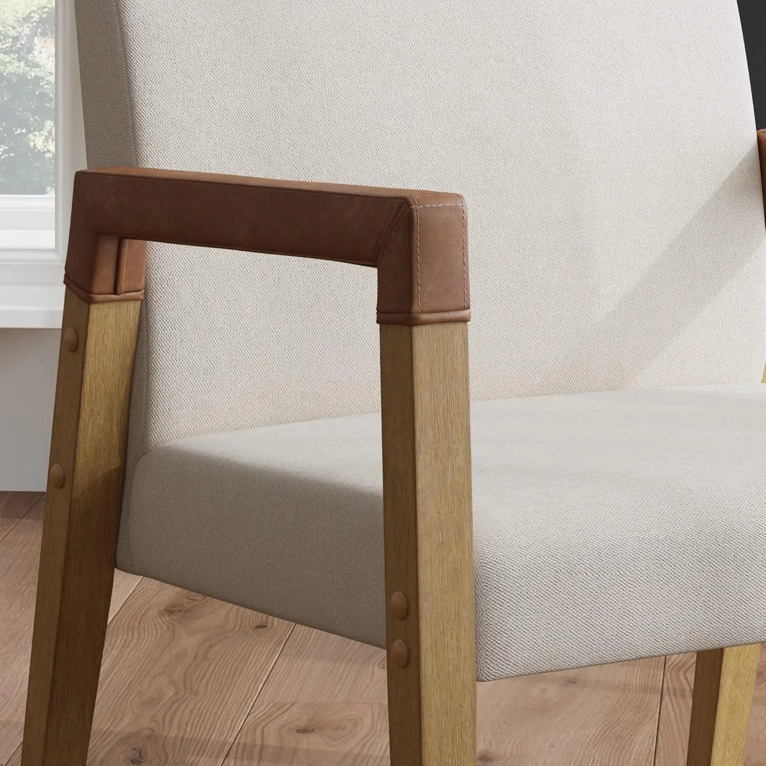 James Hudson Accent Living Room Chair, Comfy Reading Bedroom Chair, Mid-Century Wood Armchair, Upholstered Fabric and Lea