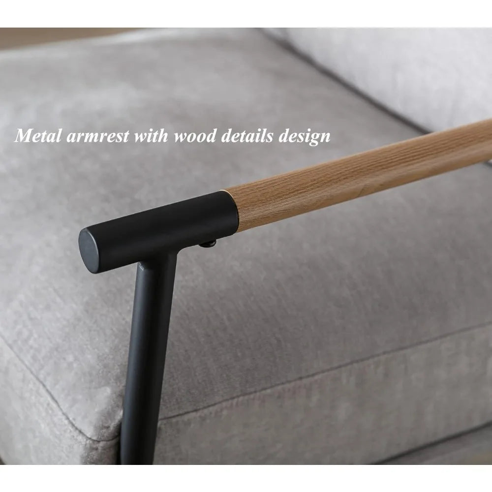 Mid-Century Modern Accent Chair Armchair, Soft Linen Fabric Sofa Lounge Chair Reading Chair with Metal Leg for Living Roo
