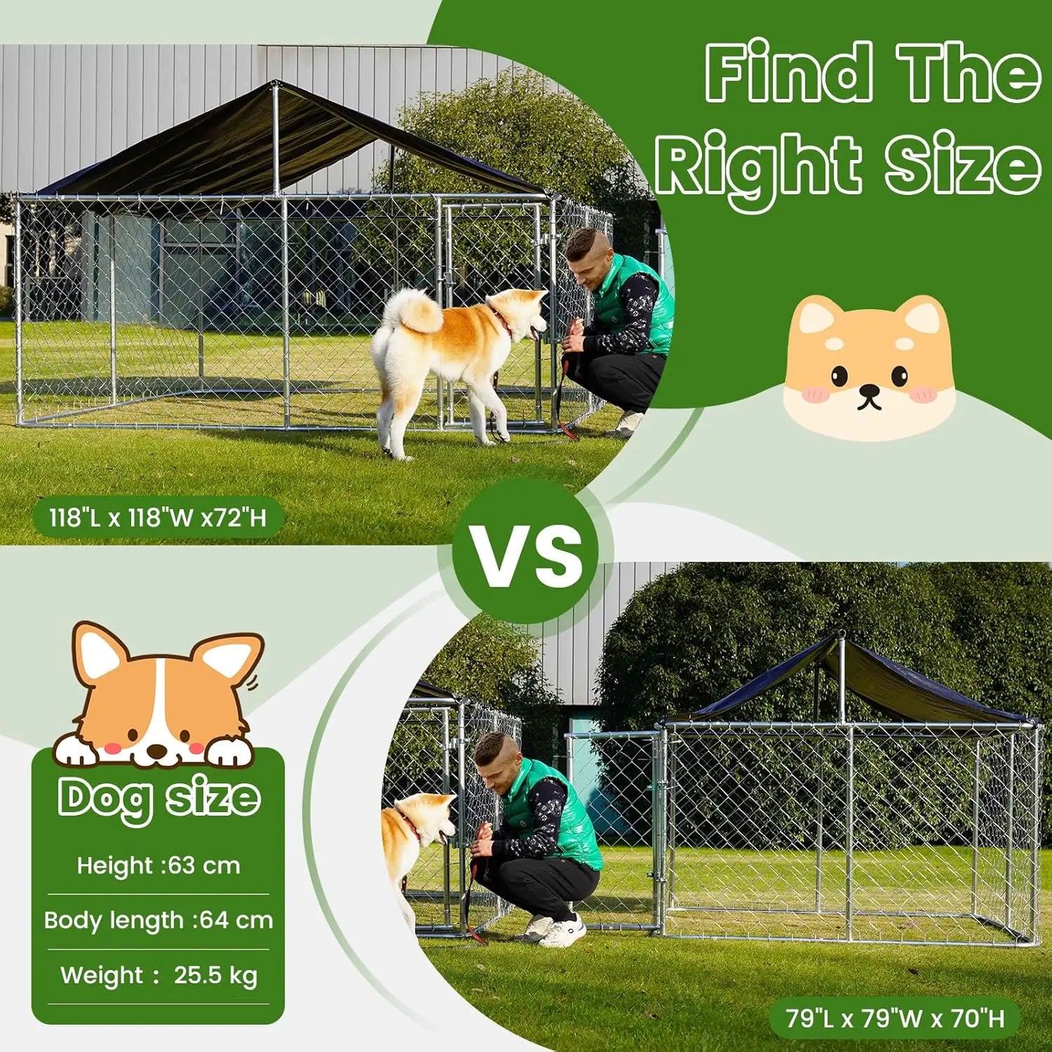 Outdoor Dog Enclosure Heavy Duty Dog Kennel House Mesh Dog Big Cage Pet Kennel Steel Fence with Secure Lock (6.56‘x, Customized