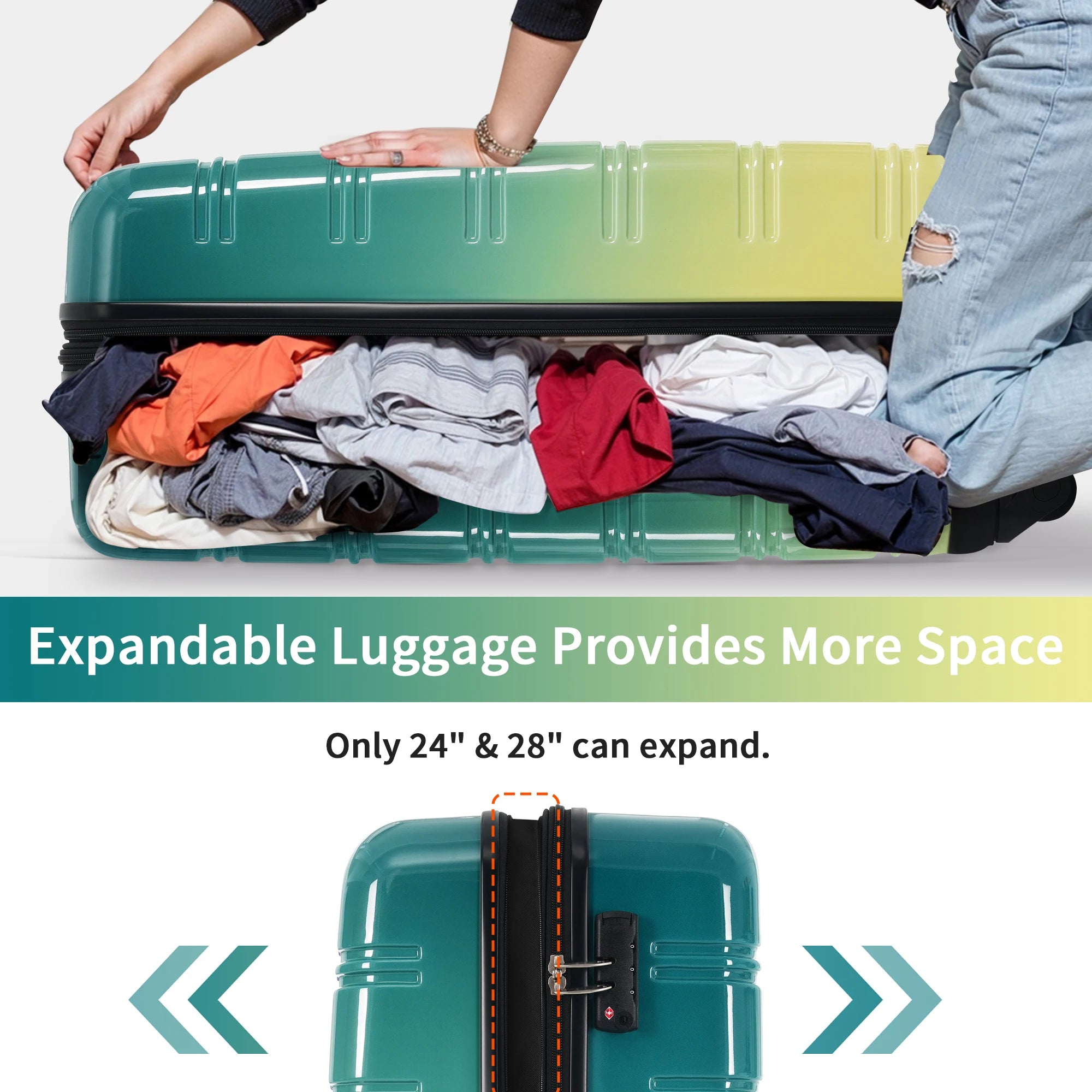 Hardshell Luggage Sets 3 Piece Gradient Color Expandable Suitcase with Spinner Wheels and TSA Lock Lightweight 20" 24" 28"